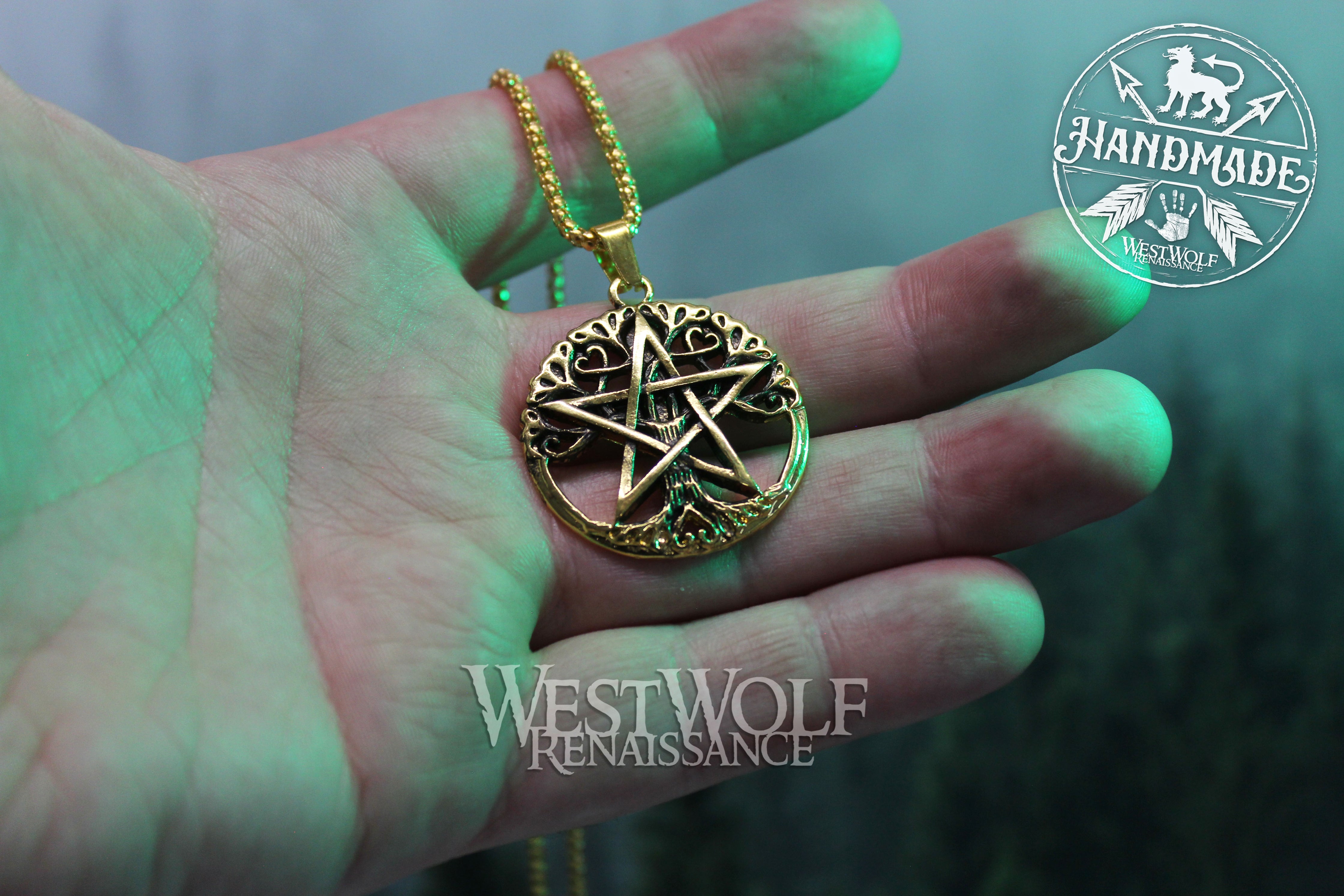 Tree of Life with Pentagram Pendant - Your Choice of Silver, Black
