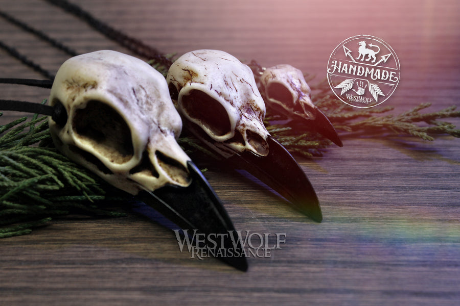 Raven Skull Pendant in 3 Different Sizes - Cast Resin Faux Skull