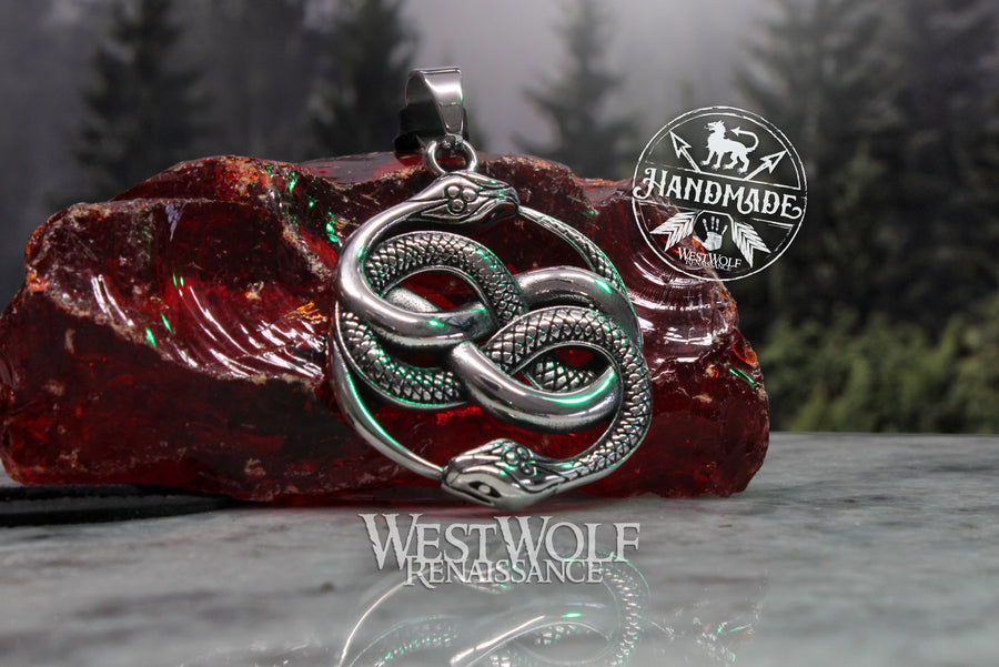 Ouroboros Snake Knot Pendant - Your Choice of Bronze, Silver, or Black