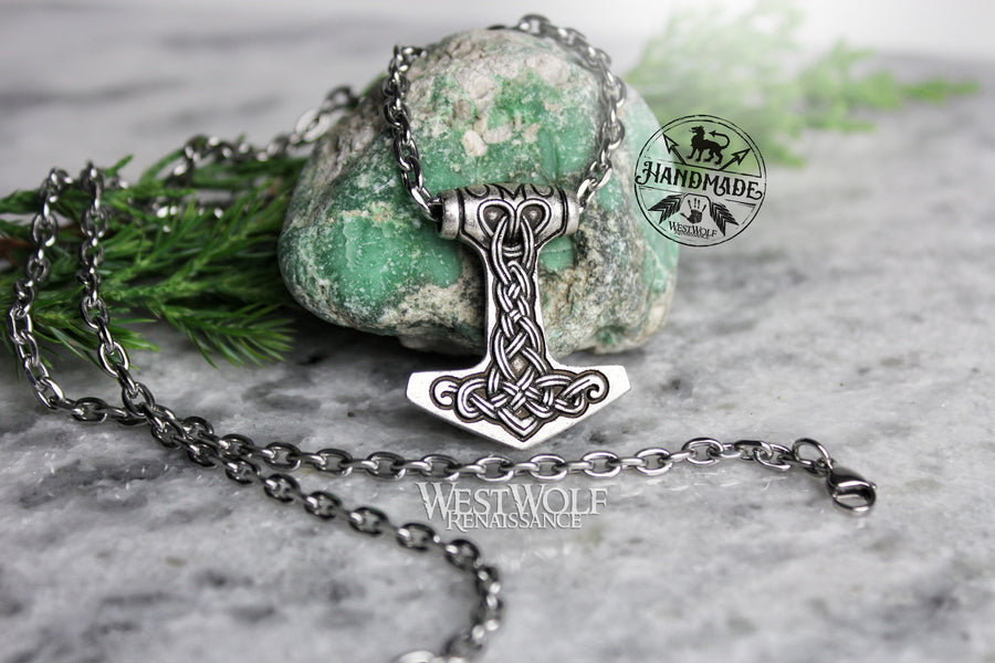 Viking Thor's Hammer Mjolnir Pendant with Knot Design