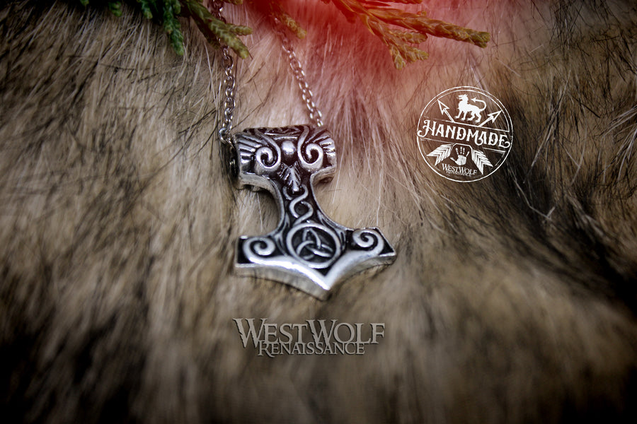 Small Viking Thor's Hammer Mjolnir Pendant with Triquetra