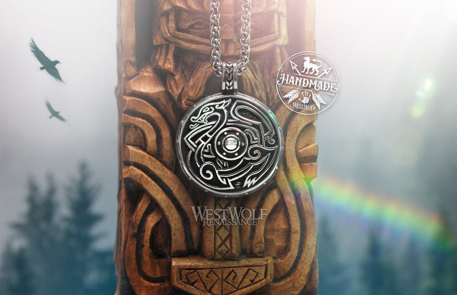 Viking Dragon Shield Amulet with Stainless Steel Chain