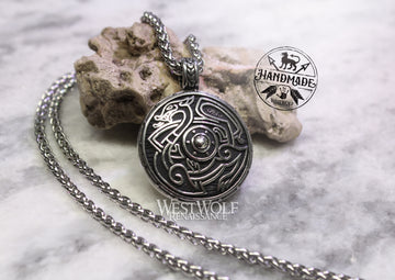 Viking Dragon Shield Amulet with Stainless Steel Chain