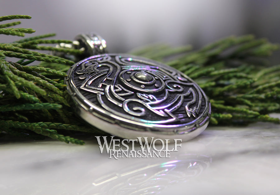 Viking Dragon Shield Amulet with Stainless Steel Chain