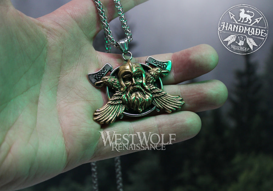 Odin and Ravens Pendant with Stainless Steel Chain