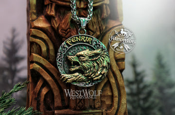 Viking Fenrir Wolf Pendant in Silver and Gold with Stainless Steel Chain