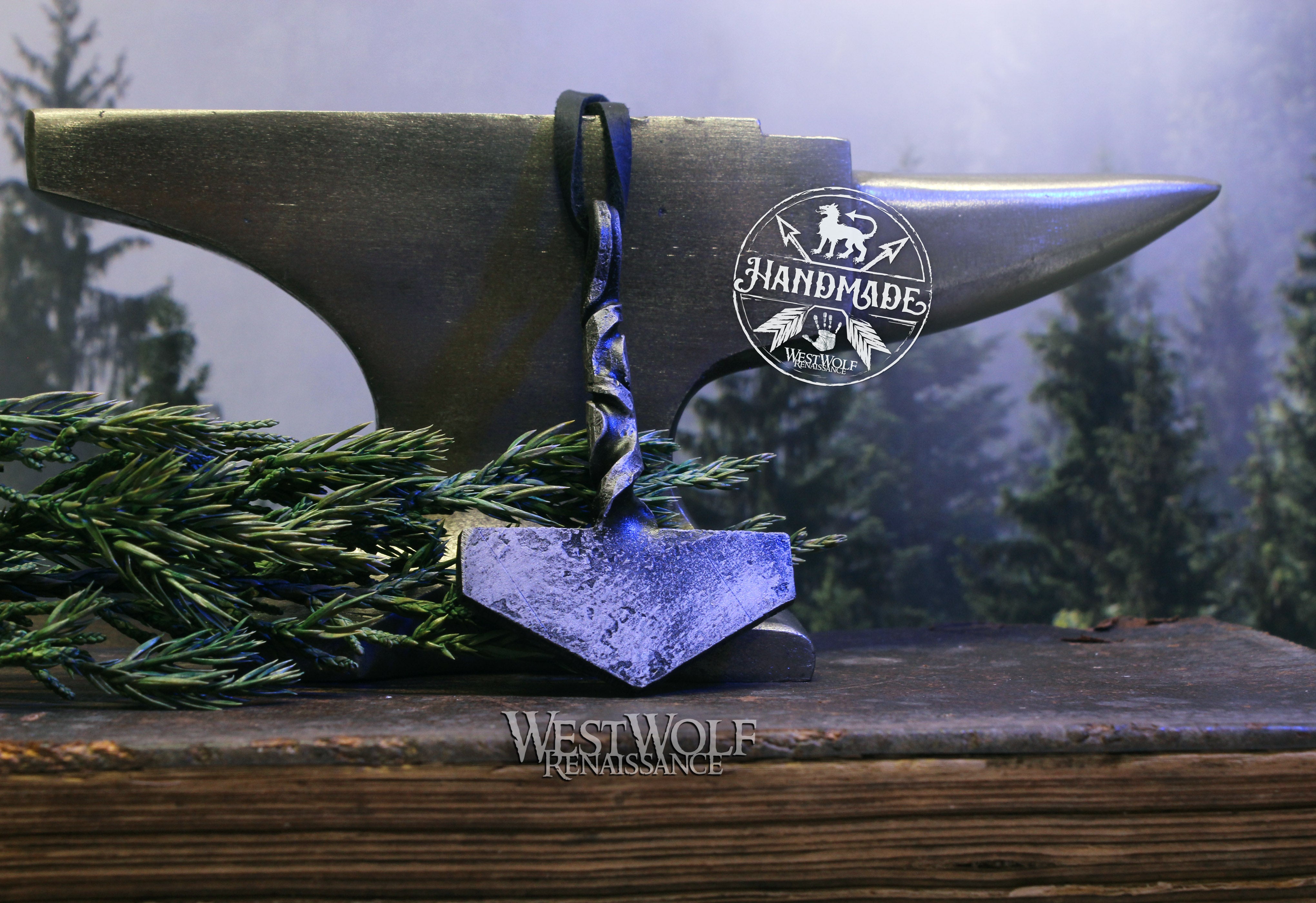 Hand-Forged Viking MJOLNIR Thor's Hammer Pendant with Nature Design ...