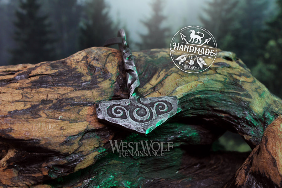 Hand-Forged Viking MJOLNIR Thor's Hammer Pendant with Nature Design