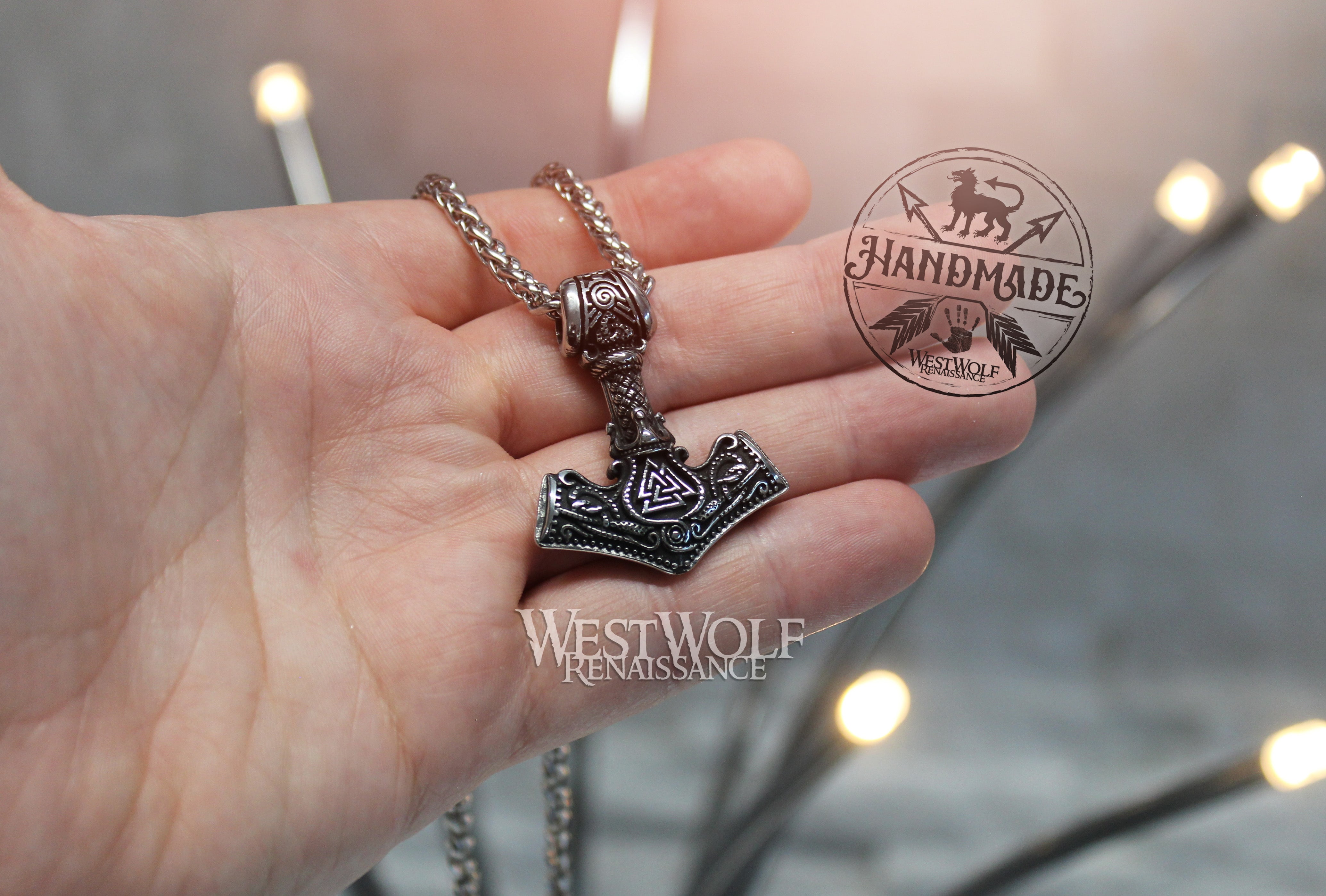 Viking Trader様確認用 Viking Thor Hammer Pendant with Valknut and Teiwaz Rune - Includes