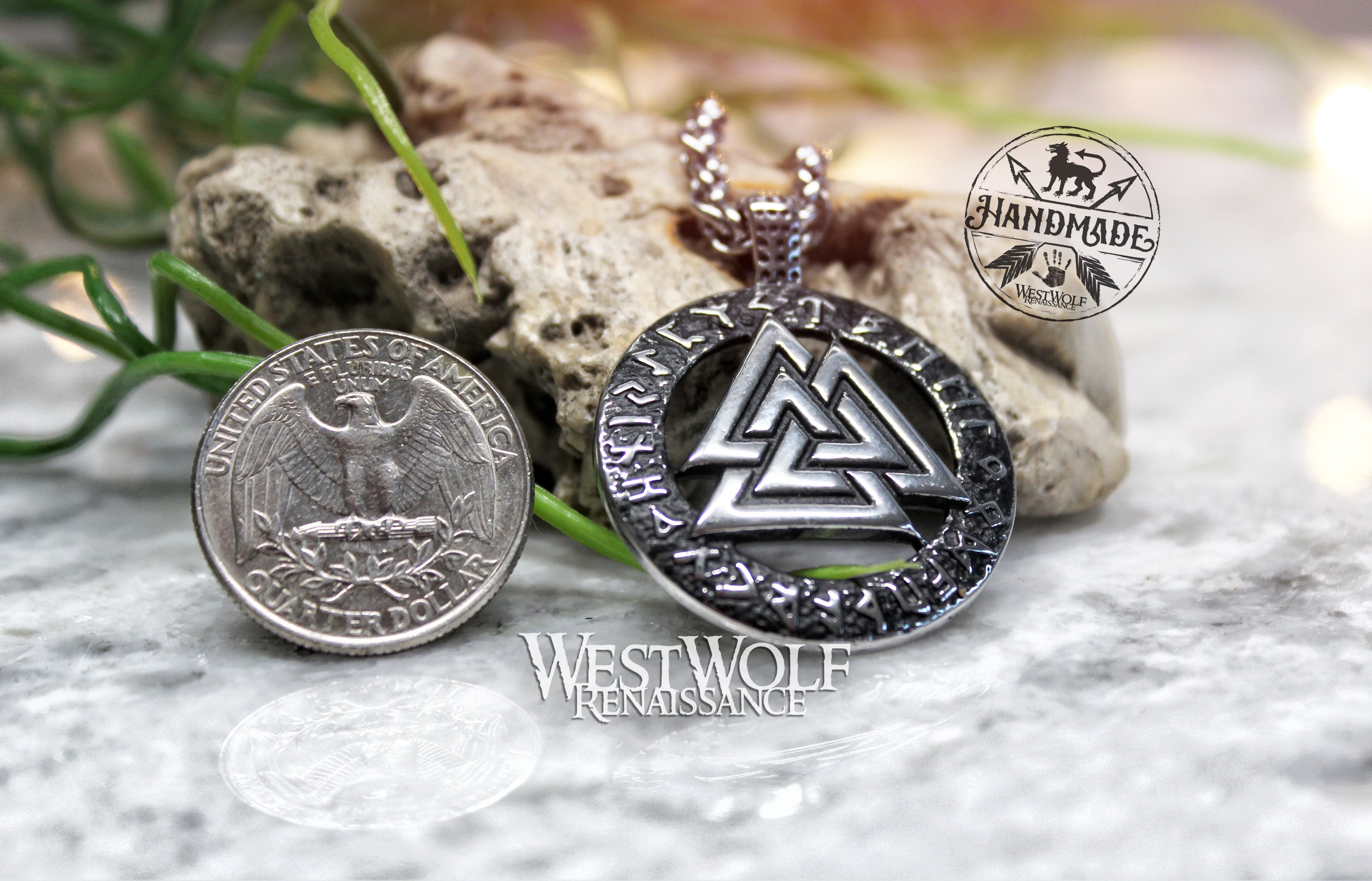 Viking Valknut Rune Pendant with 24 Inch Chain - Stainless Steel – West ...