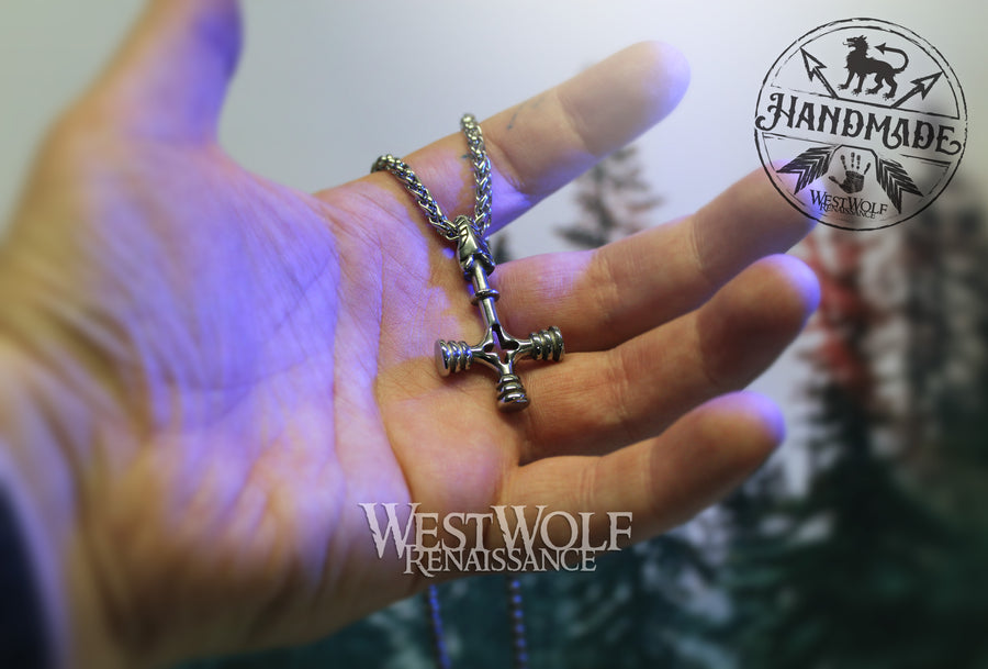 Viking Wolf Cross Pendant with Stainless Steel Chain