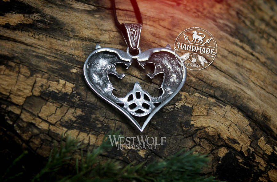 Viking Wolf Heart Pendant with Triquetra or Trinity Knot