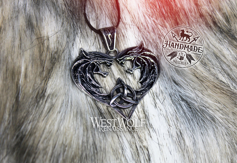 Wolf Head With Heart & Celtic Knot Pendant – Stainless Steel Necklace For Men