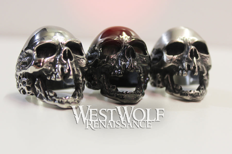 Open-Mouth Skull Ring - US Size 7-13 - Stainless Steel - in Polished Silver, Matte or Black Finish
