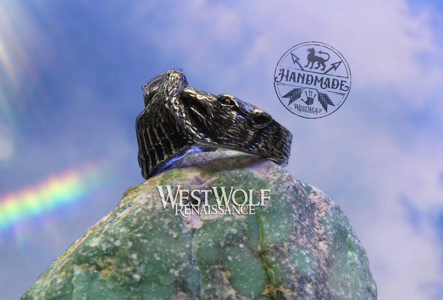 Viking Odin Ring with Ravens and Wolves - US Sizes 8-12
