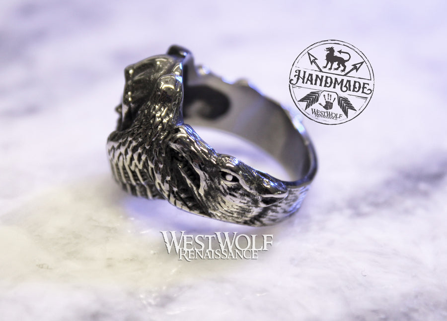 Viking Odin Ring with Ravens and Wolves - US Sizes 8-12