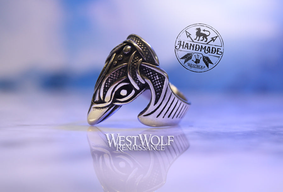 Viking Raven Head Ring in the Borre Art Style - US Sizes 8-12