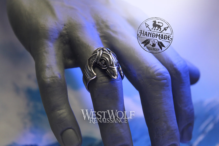 Viking Raven Head Ring in the Borre Art Style - US Sizes 8-12