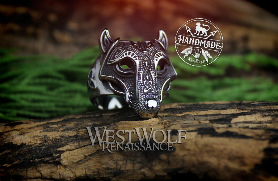 Celtic Wolf Ring with Triquetra