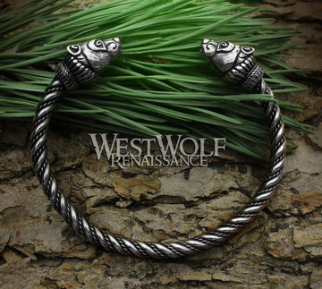 Sterling Silver Viking Bear Bracelet - Berserker Arm Ring with Twisted Bangle