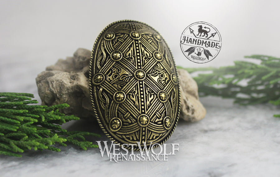 Viking Borre Style Tortoise Brooch or Pin - Antiqued Brass Color
