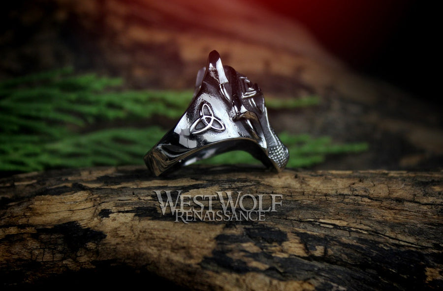 Celtic Wolf Ring with Triquetra