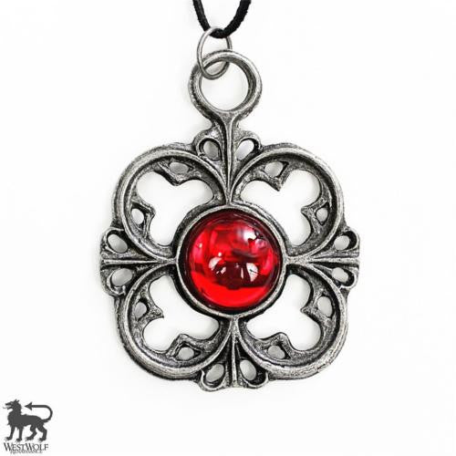 Gothic / Victorian Floral Cross Red Ruby Pendant