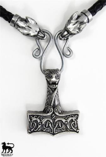 Viking / Norse Protection Pendant with Thor's Hammer, Wolf Heads, Horses, and Ship Prow
