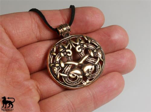 Bronze Viking Double Dragon / Serpent Pendant