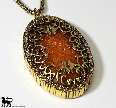 Large Gold & Amber Stone Amulet / Pendant