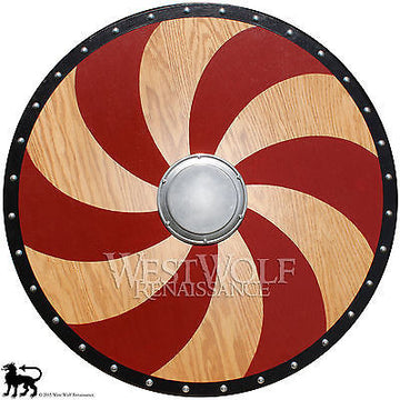 Viking Red Spiral Shield - Made of Golden Oak Wood