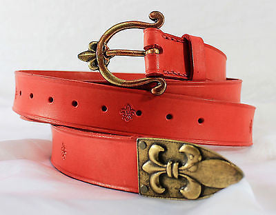 Medieval Renaissance Red Leather Fleur de Lis War Belt