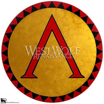 Round Gold Greek Lambda Shield with Triangle Border Pattern