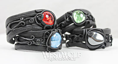 Sculpted Leather Bracelet with Center Stone