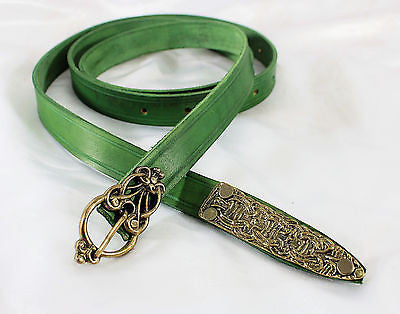 Viking Medieval Long Belt - 63 Inch Green Leather