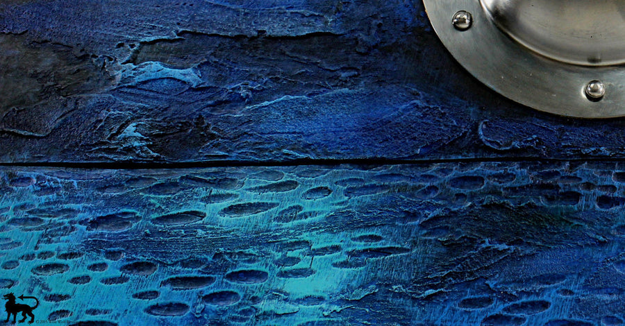 Aged Wood Viking Shield in Oceanic Blue