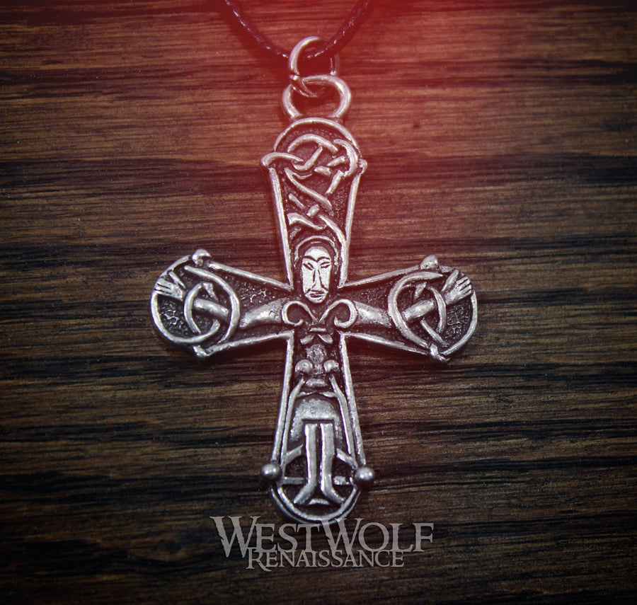 never fade Stainless Steel Nordic Viking wolf Cross necklace with wood
