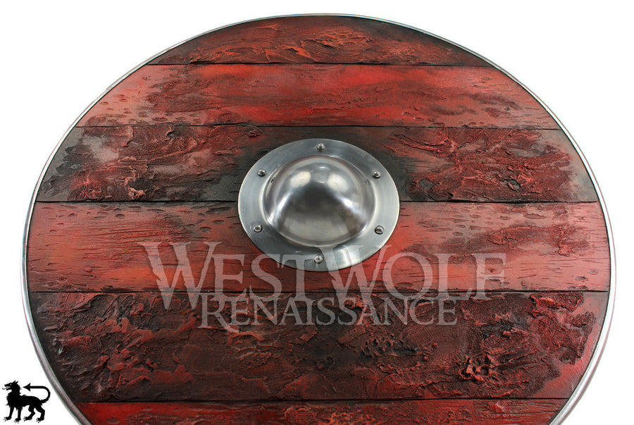 Aged Wood Viking Shield in Brimstone Red