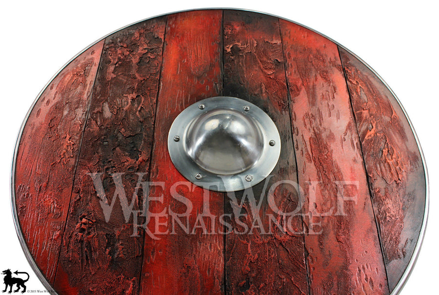 Aged Wood Viking Shield in Brimstone Red