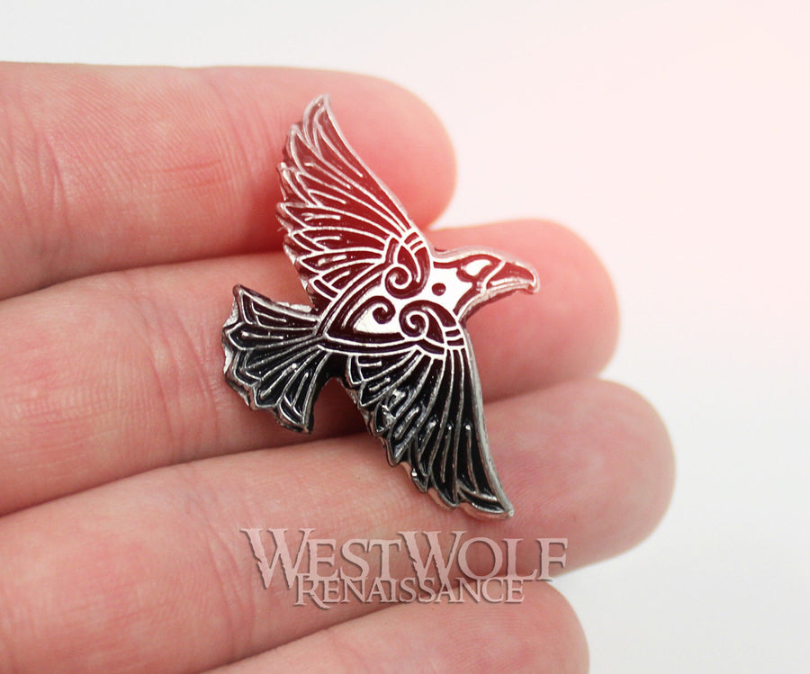 Sterling Silver Crow/Raven Brooch Pin - 1 7/8 Inch Long Solid .925 Silver Jewelry