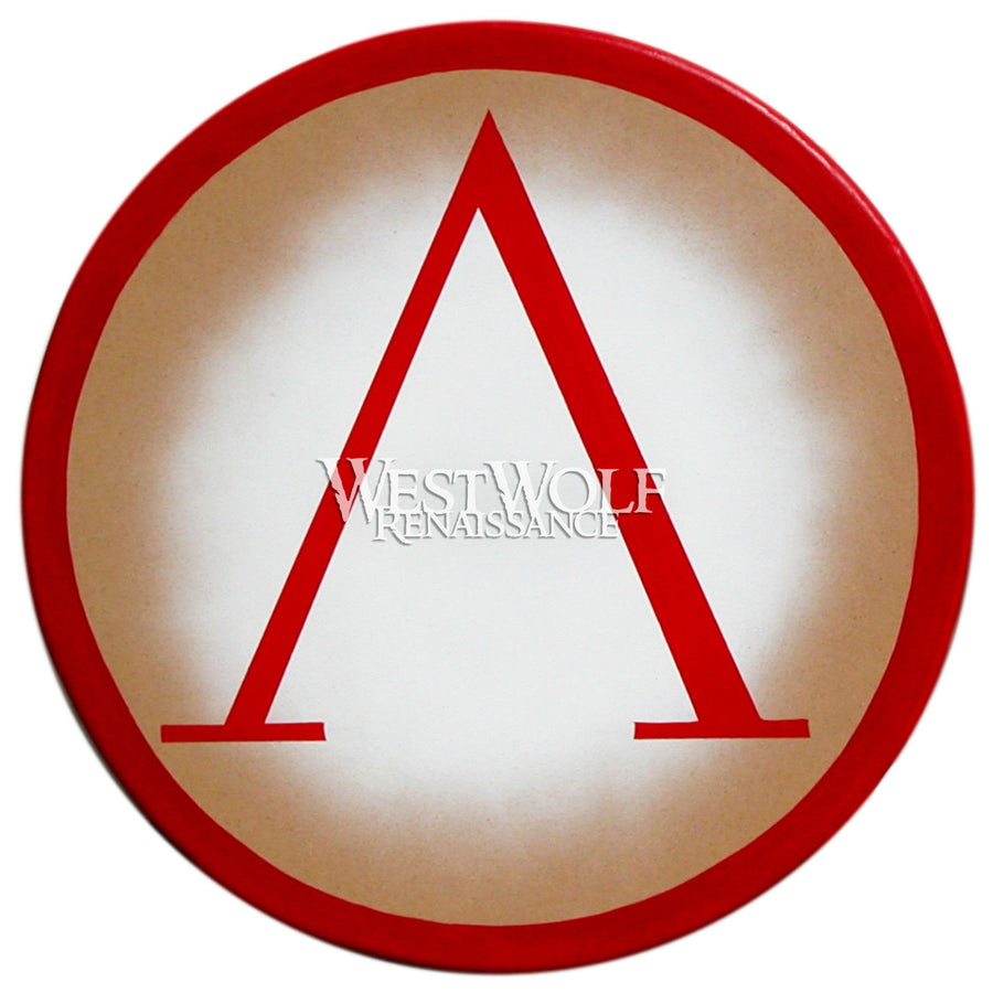 Classic Round Greek Red Lambda Shield with Natural Wood