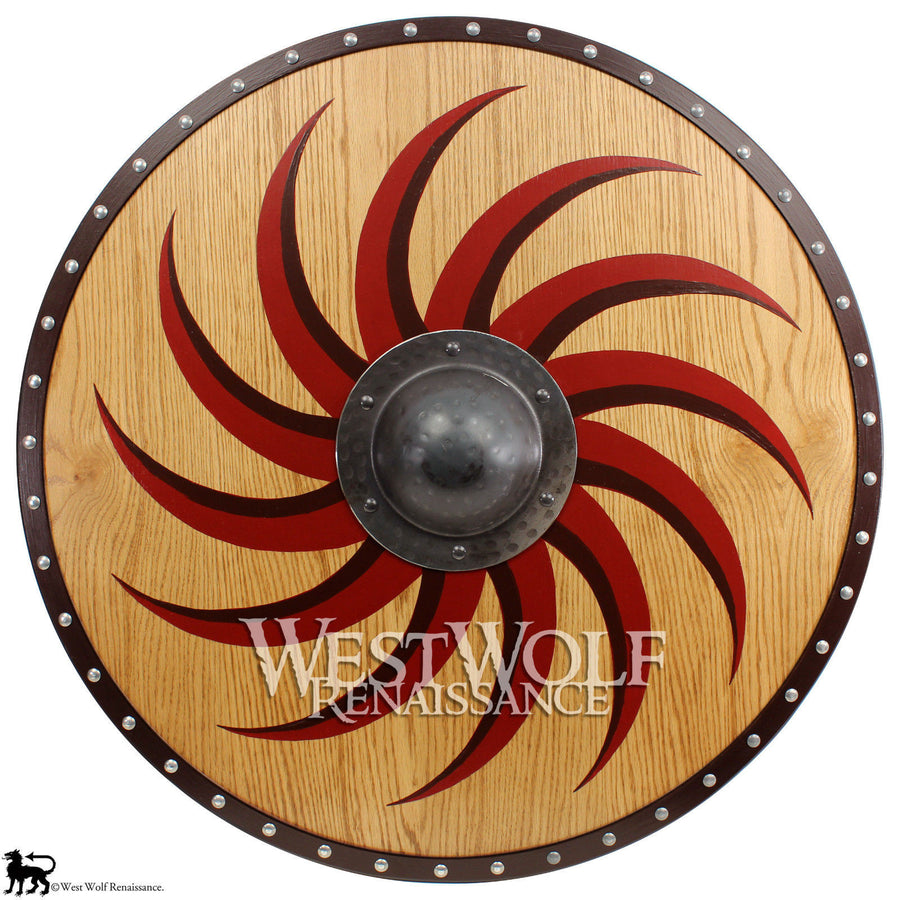 Golden Oak Viking Claw Spiral Shield - Forged Iron Boss