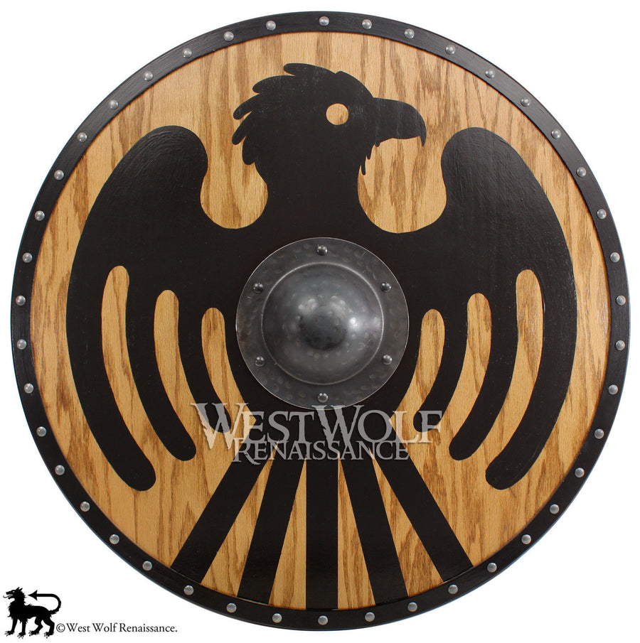 Viking Black Eagle Shield with Forged Iron Boss