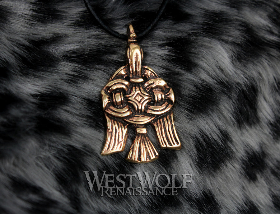 Bronze Viking Raven Pendant - Abstract Woven Art Style
