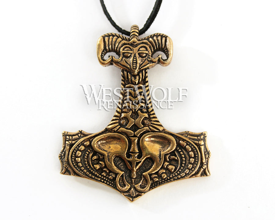 Bronze Viking Loki Bone Hammer Pendant - Necro Skeletal Art Style