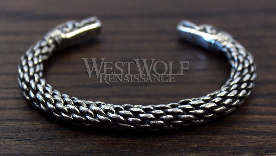 Large Silver Viking Dragon Head Bracelet