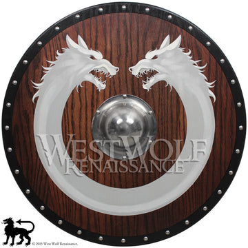 Red Oak Viking Wolf Ring Shield with Steel Boss