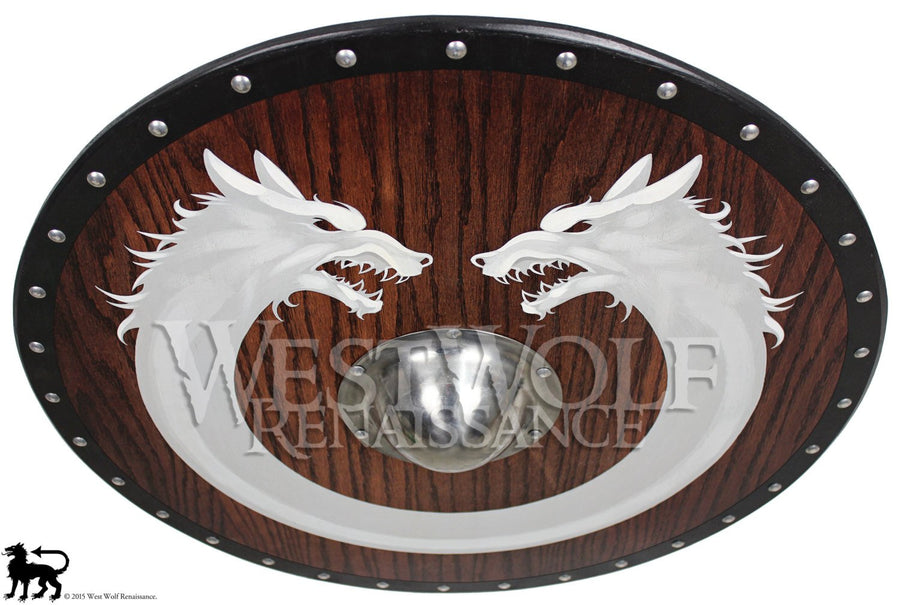 Red Oak Viking Wolf Ring Shield with Steel Boss