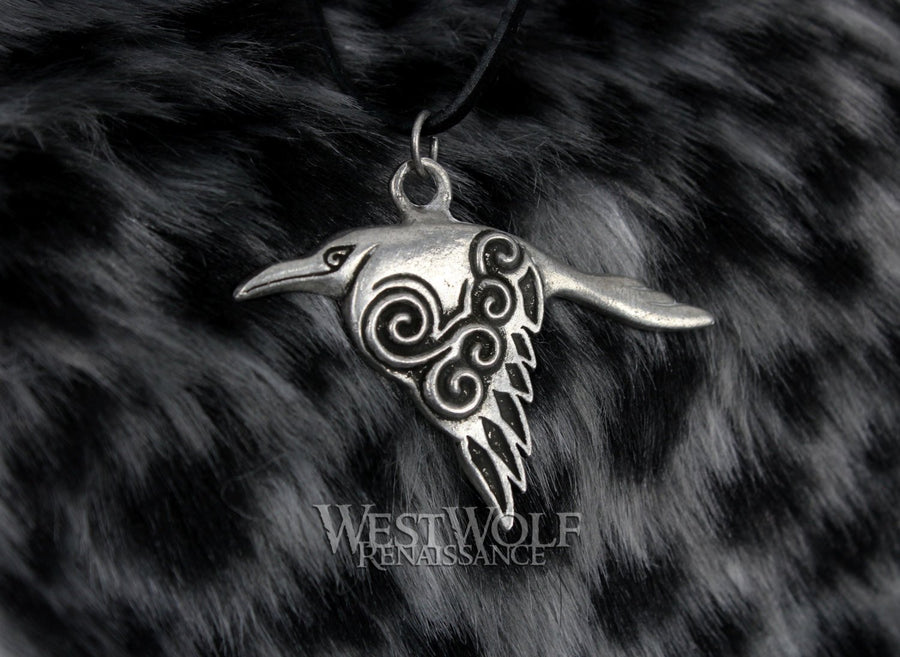 Celtic Raven Pendant - Silver Crow