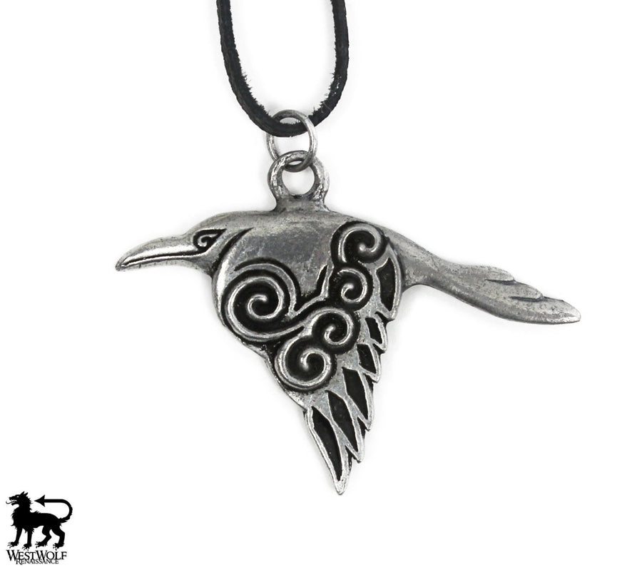 Celtic Raven Pendant - Silver Crow